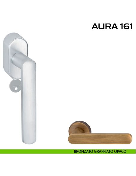 Maniglia per finestra con chiave e rosetta DK Aura 161 Reguitti bronzato