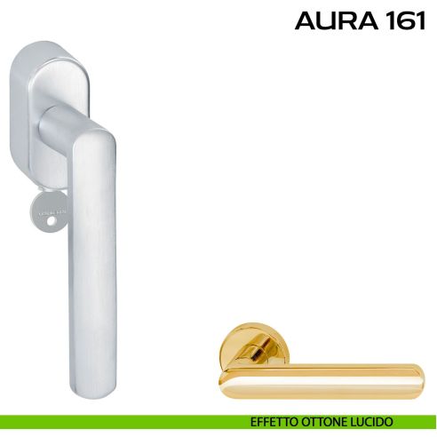Maniglia per finestra con chiave e rosetta DK Aura 161 Reguitti ottone lucido