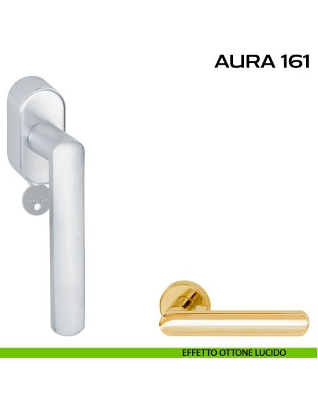 Maniglia per finestra con chiave e rosetta DK Aura 161 Reguitti ottone lucido