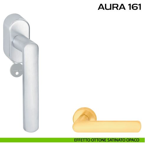 Maniglia per finestra con chiave e rosetta DK Aura 161 Reguitti ottone satinato