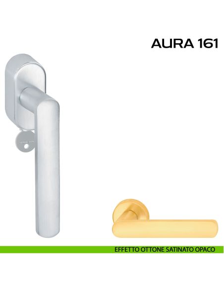 Maniglia per finestra con chiave e rosetta DK Aura 161 Reguitti ottone satinato