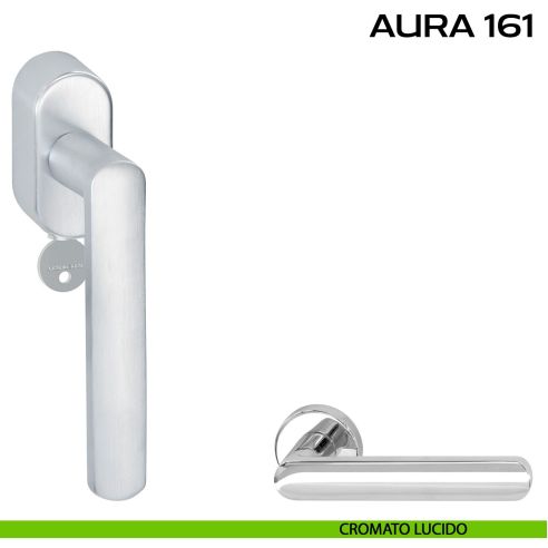Maniglia per finestra con chiave e rosetta DK Aura 161 Reguitti cromato lucido