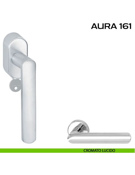 Maniglia per finestra con chiave e rosetta DK Aura 161 Reguitti cromato lucido