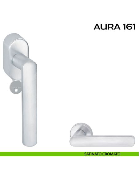 Maniglia per finestra con chiave e rosetta DK Aura 161 Reguitti satinato