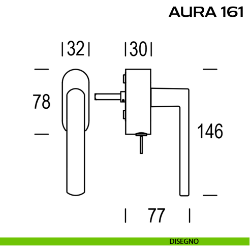 Maniglia per finestra con chiave e rosetta DK Aura 161 Reguitti disegno