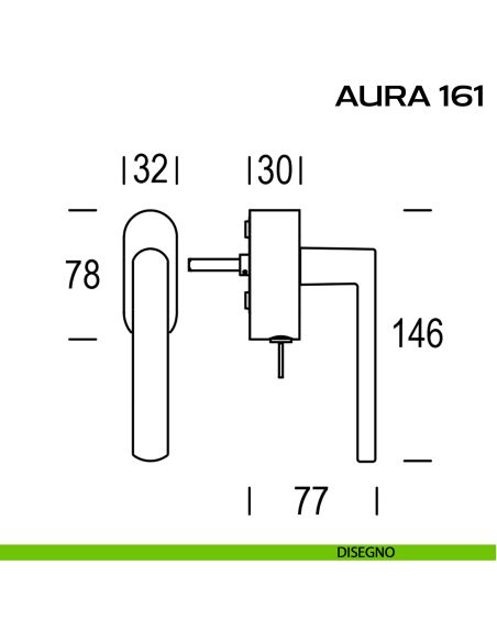 Maniglia per finestra con chiave e rosetta DK Aura 161 Reguitti disegno