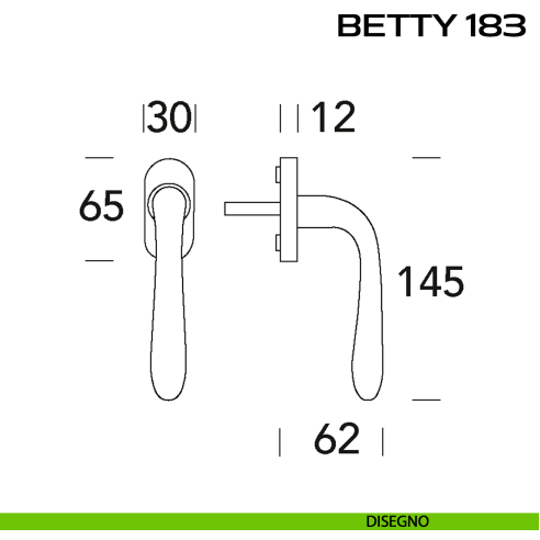 Maniglia per finestra martellina Betty 183 Reguitti disegno