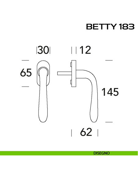 Maniglia per finestra martellina Betty 183 Reguitti disegno
