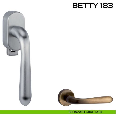 Maniglia per finestra DK con pulsante su placca Betty 183 Reguitti bronzato