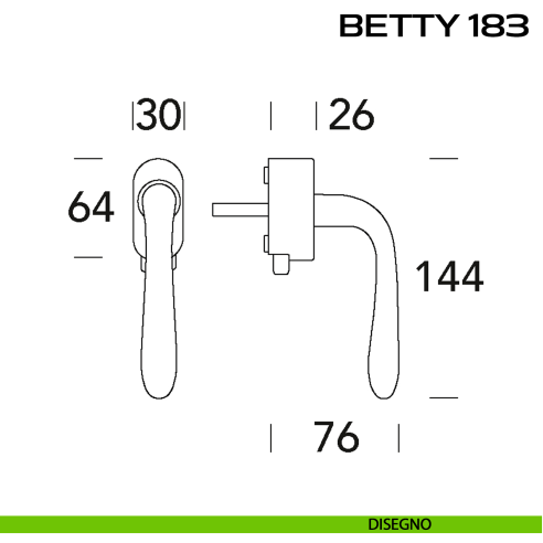 Maniglia per finestra DK con pulsante su placca Betty 183 Reguitti disegno