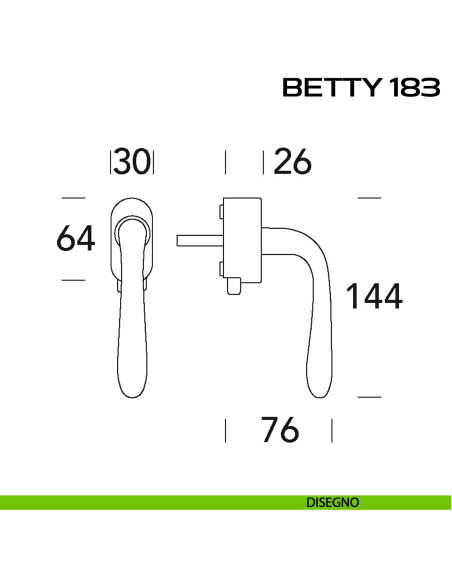 Maniglia per finestra DK con pulsante su placca Betty 183 Reguitti disegno