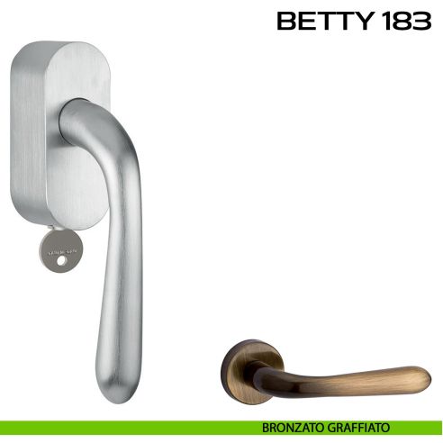 Maniglia per finestra martellina DK con chiave Betty 183 Reguitti bronzato