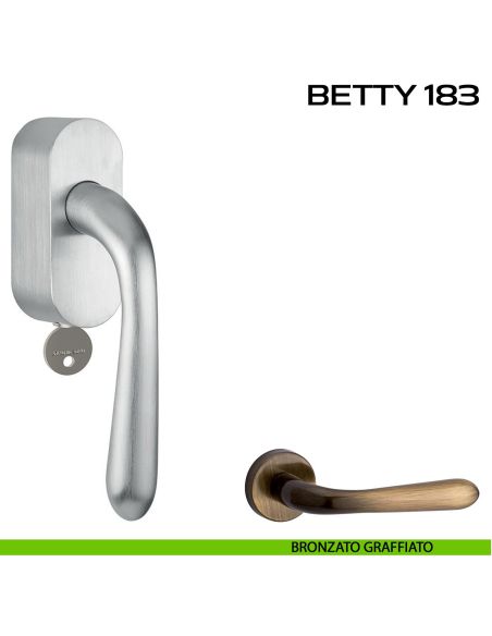 Maniglia per finestra martellina DK con chiave Betty 183 Reguitti bronzato