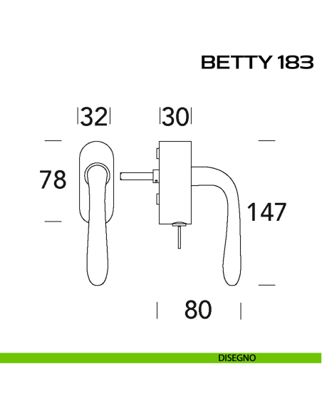 Maniglia per finestra martellina DK con chiave Betty 183 Reguitti disegno