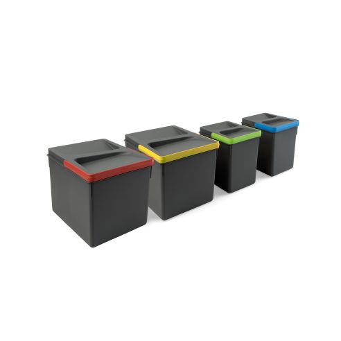 Emuca Kit di cassetto da cucina con base Recycle altezza 216 mm, 2x12 lt, 2x6 lt, modulo 800 mm, Grigio antracite, Tecnoplastica