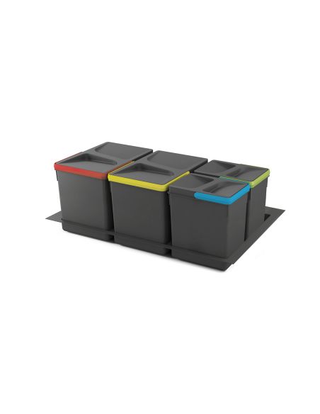 Emuca Kit di contenitori per cassetti da cucina con base Recycle altezza 266 mm, 2x15 lt, 2x7 lt, modulo 800 mm, Grigio