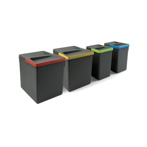 Emuca Kit di contenitori per cassetti da cucina con base Recycle altezza 266 mm, 2x15 lt, 2x7 lt, modulo 800 mm, Grigio