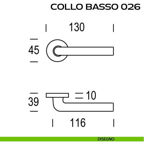Maniglia per porta Collo Basso 026 Reguitti disegno