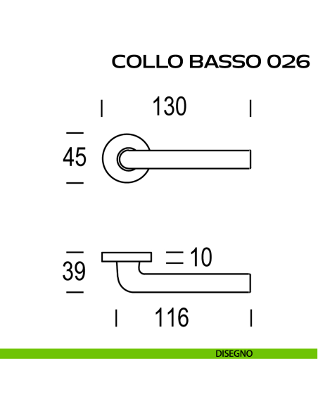 Maniglia per porta Collo Basso 026 Reguitti disegno