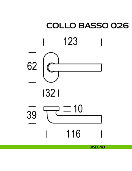 Maniglia per porta Collo Basso 026 Reguitti con rosetta ovale