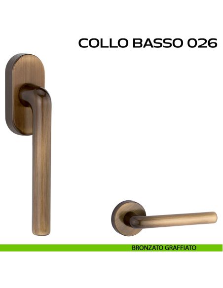 Maniglia per finestra martellina Collo Basso 026 Reguitti bronzato
