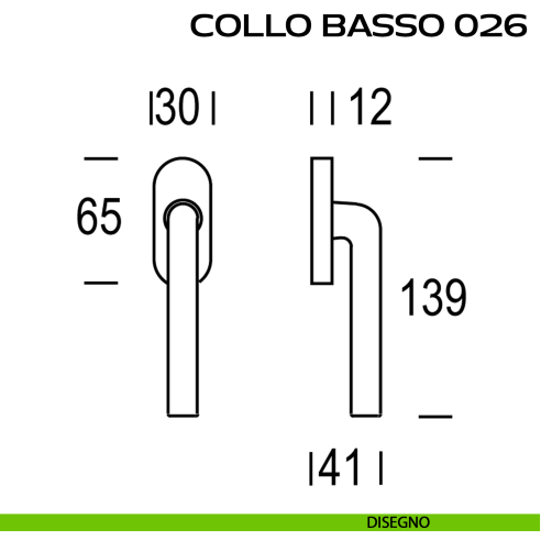 Maniglia per finestra martellina Collo Basso 026 Reguitti disegno
