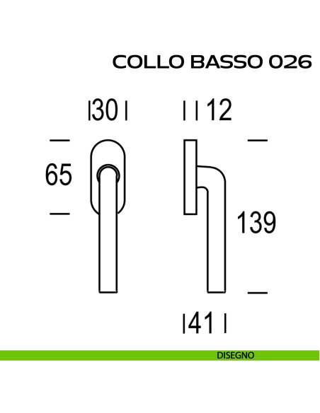 Maniglia per finestra martellina Collo Basso 026 Reguitti disegno