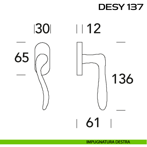 Maniglia martellina DK per finestra Desy 137 Reguitti disegno dx