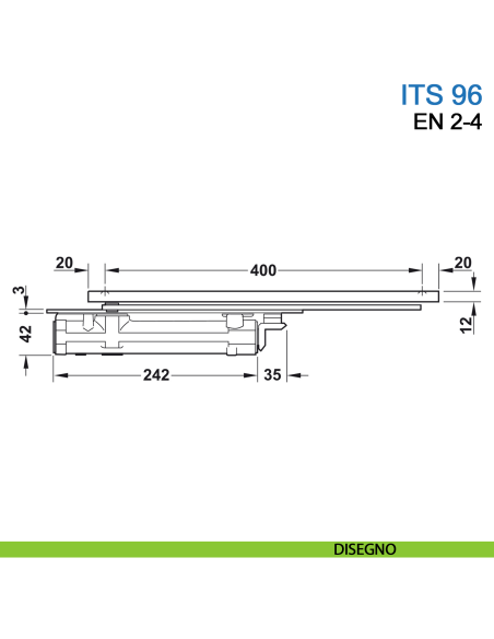 Chiudiporta a scomparsa Dormakaba ITS 96 forza EN 2-4 con braccio a slitta - disegno