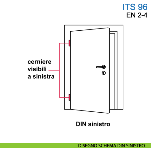Chiudiporta a scomparsa Dormakaba ITS 96 forza EN 2-4 con braccio a slitta - schema disegno DIN sinistro