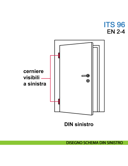 Chiudiporta a scomparsa Dormakaba ITS 96 forza EN 2-4 con braccio a slitta - schema disegno DIN sinistro