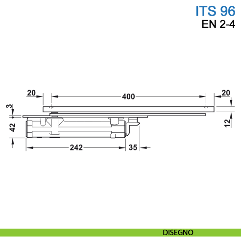 Chiudiporta a scomparsa Dormakaba ITS 96 forza EN 2-4 con braccio a slitta - disegno