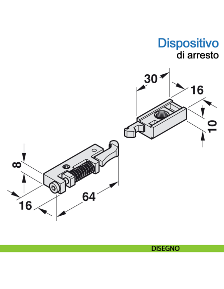 Dispositivo di arresto per braccio a slitta G96 N20 Dormakaba - disegno
