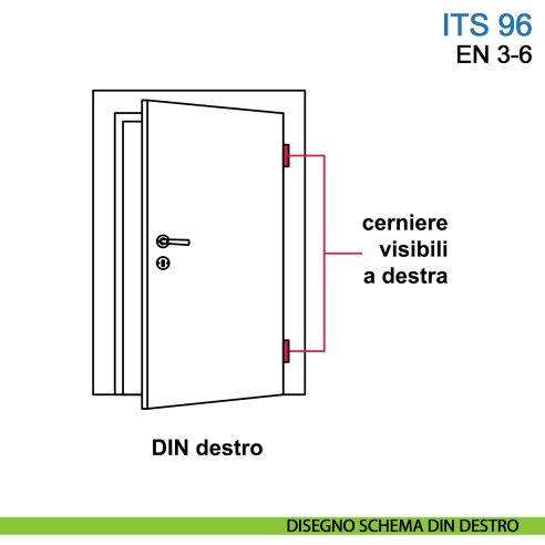 Chiudiporta a scomparsa Dormakaba ITS 96 forza EN 3-6 con braccio a slitta - schema disegno DIN destro