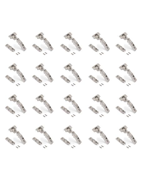 Emuca Lotto di 20 cerniere collo dritto X91 con chiusura soft e Basetta a vite, altezza 1, Acciaio, Nichelato