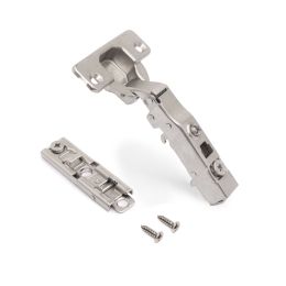 Emuca Lotto di 20 cerniere collo dritto X91 con chiusura soft e Basetta a vite, altezza 1, Acciaio, Nichelato 2