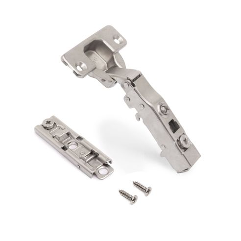 Emuca Lotto di 20 cerniere collo dritto X91 con chiusura soft e Basetta a vite, altezza 1, Acciaio, Nichelato