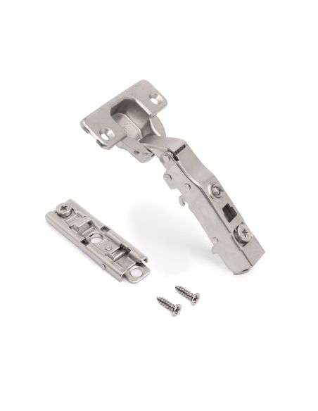 Emuca Lotto di 20 cerniere collo dritto X91 con chiusura soft e Basetta a vite, altezza 1, Acciaio, Nichelato