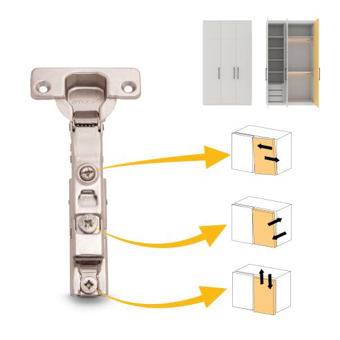 Emuca Lotto di 20 cerniere collo dritto X91 con chiusura soft e Basetta a vite, altezza 1, Acciaio, Nichelato