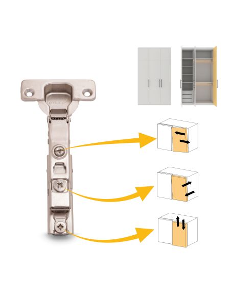 Emuca Lotto di 20 cerniere collo dritto X91 con chiusura soft e Basetta a vite, altezza 1, Acciaio, Nichelato
