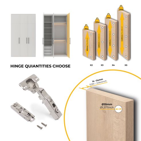 Emuca Lotto di 20 cerniere collo dritto X91 con chiusura soft e Basetta a vite, altezza 1, Acciaio, Nichelato