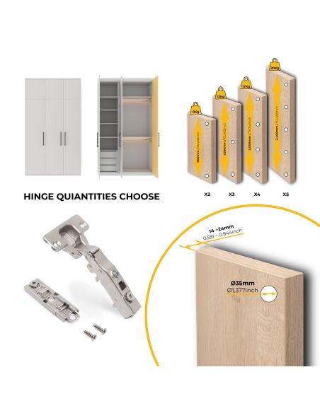 Emuca Lotto di 20 cerniere collo dritto X91 con chiusura soft e Basetta a vite, altezza 1, Acciaio, Nichelato