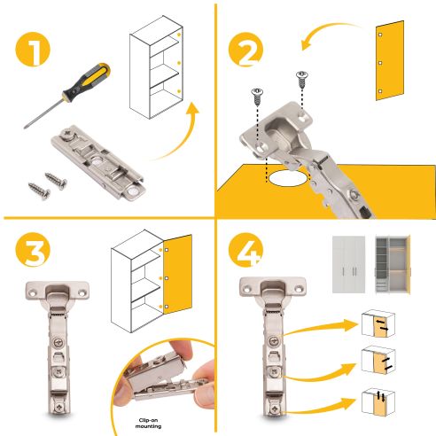 Emuca Lotto di 20 cerniere collo dritto X91 con chiusura soft e Basetta a vite, altezza 1, Acciaio, Nichelato