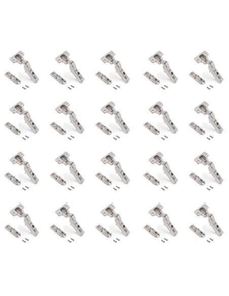 Emuca Lotto di 20 cerniere mezzo collo X91 con chiusura soft e Basetta a vite, altezza 1, Acciaio, Nichelato