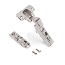 Emuca Lotto di 20 cerniere mezzo collo X91 con chiusura soft e Basetta a vite, altezza 1, Acciaio, Nichelato 2