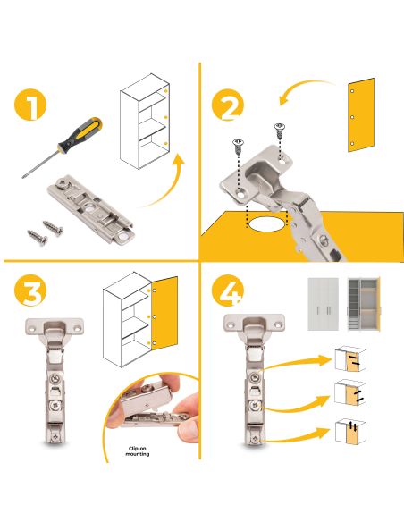 Emuca Lotto di 20 cerniere mezzo collo X91 con chiusura soft e Basetta a vite, altezza 1, Acciaio, Nichelato