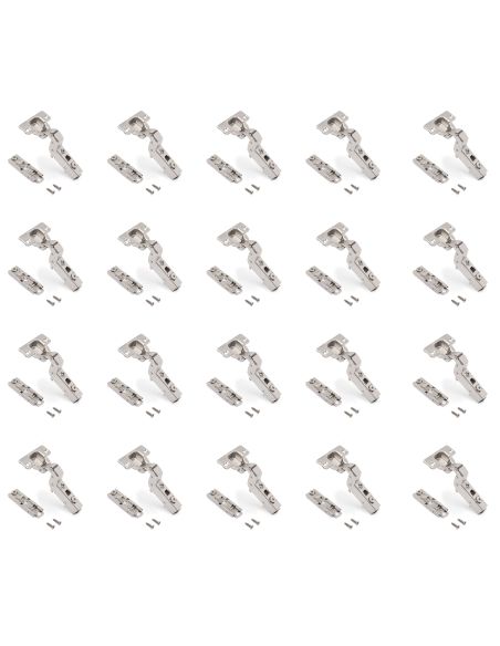 Emuca Lotto di 20 cerniere collo alto X91 con chiusura soft e Basetta a vite, altezza 1, Acciaio, Nichelato