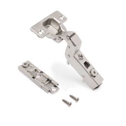 Emuca Lotto di 20 cerniere collo alto X91 con chiusura soft e Basetta a vite, altezza 1, Acciaio, Nichelato 2