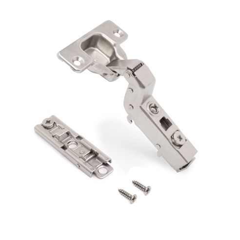 Emuca Lotto di 20 cerniere collo alto X91 con chiusura soft e Basetta a vite, altezza 1, Acciaio, Nichelato