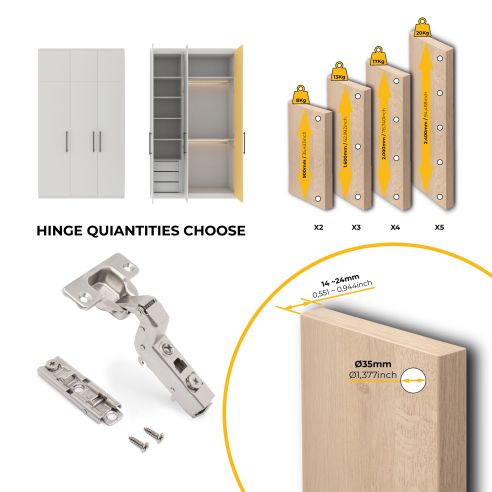 Emuca Lotto di 20 cerniere collo alto X91 con chiusura soft e Basetta a vite, altezza 1, Acciaio, Nichelato